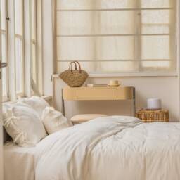 Mid-Weight Linen Blend Custom Roman Shades, Window Shades & Blinds, Flat Fold Modern Designer Fabric Made To Order - thumbnail 3