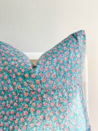 Block Print Floral Pillow Cover Indian Batik Textile, 20 - thumbnail 1