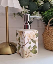 Lovely White Magnolia Decoupaged Ceramic Soap Dispenser.hand Decorated
