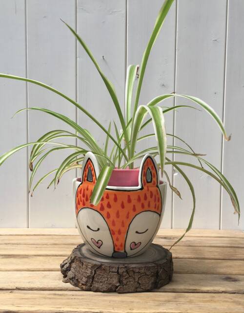Cute Fox Ceramic Plant Pot - Hand-Painted Succulent Planter - image 1