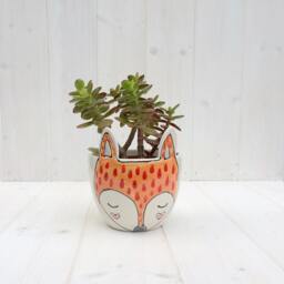 Cute Fox Ceramic Plant Pot - Hand-Painted Succulent Planter - thumbnail 2