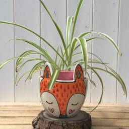 Cute Fox Ceramic Plant Pot - Hand-Painted Succulent Planter - thumbnail 4