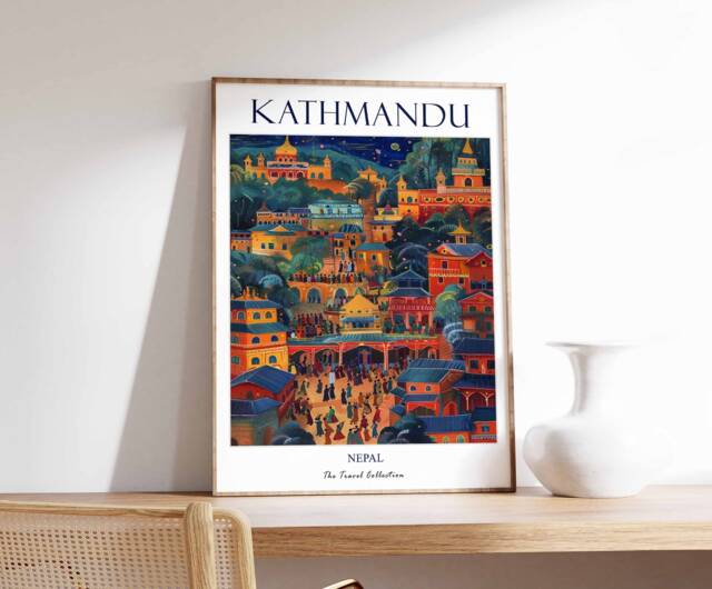 Kathmandu Poster, Nepal Tourist Attractions, Mount Everest Art, Himalayan Landscape Scenery Print, Travel Poster - image 1