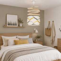 Scandinavian Driftwood Chandelier, Yellow & Gray - French Handcrafted Pendant Light Natural Lighting For Living Room Bedroom - thumbnail 2