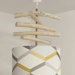 Scandinavian Driftwood Chandelier, Yellow & Gray - French Handcrafted Pendant Light Natural Lighting For Living Room Bedroom - thumbnail 2