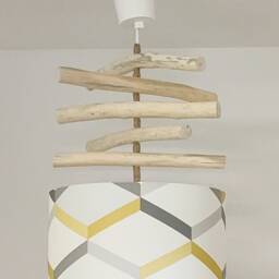 Scandinavian Driftwood Chandelier, Yellow & Gray - French Handcrafted Pendant Light Natural Lighting For Living Room Bedroom - thumbnail 4