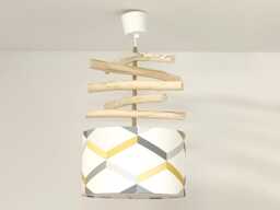 Scandinavian Driftwood Chandelier, Yellow & Gray - French Handcrafted Pendant Light Natural Lighting For Living Room Bedroom