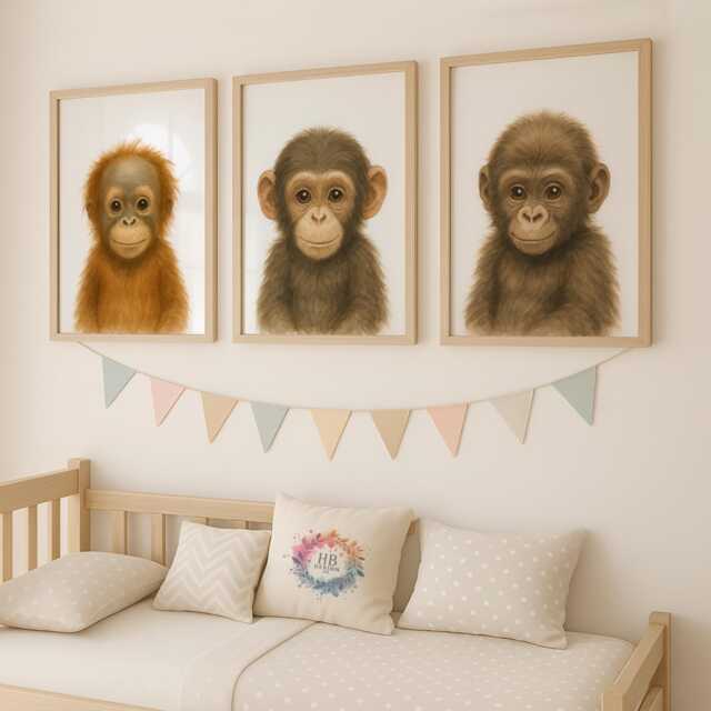 Nursery Animal Wall Art - Jungle Prints, Baby Boys Bedroom Decor, Safari Watercolour Print, Girls Room, Kids Playroom, Panda, Koala - image 1