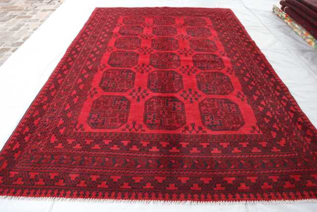7x9 Ft Large New Red Akhcha Area Rug, Afghan Handmade High Pile Rug Turkmen Bokhara Rug Livingroom Rug, Tribal Bedroom Office - image 1