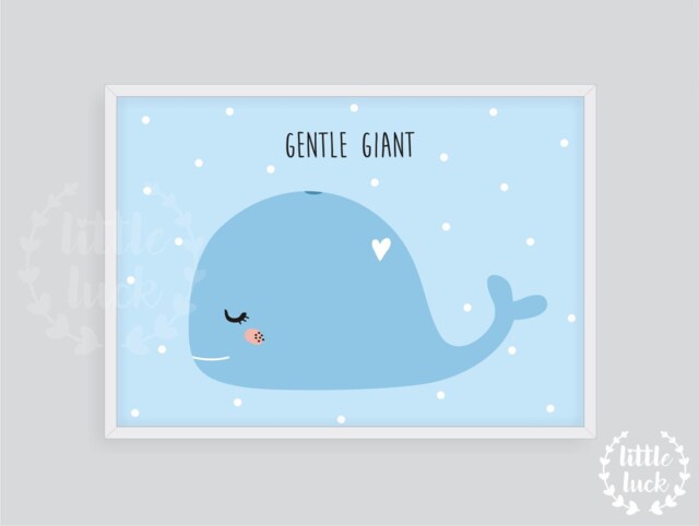 Whale Nursery - Poster A4 Sea Animals Blue Baby Room Boys - image 1
