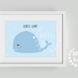 Whale Nursery - Poster A4 Sea Animals Blue Baby Room Boys - thumbnail 3