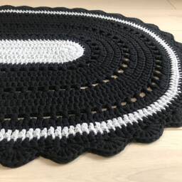 Black Oval Rug Crochet Oval Carpet Small Area Living Room Bedroom Kids Crochet Mat & Gray - thumbnail 3