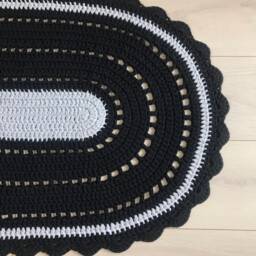 Black Oval Rug Crochet Oval Carpet Small Area Living Room Bedroom Kids Crochet Mat & Gray - thumbnail 2