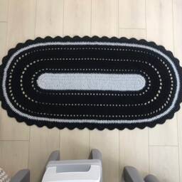 Black Oval Rug Crochet Oval Carpet Small Area Living Room Bedroom Kids Crochet Mat & Gray - thumbnail 4