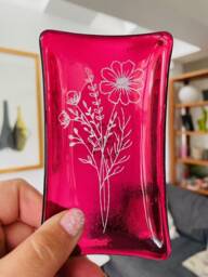 October Birth Flower Glass Dish Handmade Cosmos Jewelry Dish - thumbnail 1