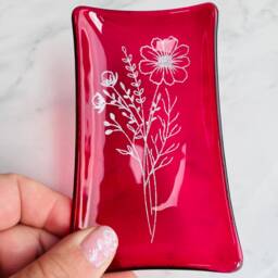 October Birth Flower Glass Dish Handmade Cosmos Jewelry Dish - thumbnail 3