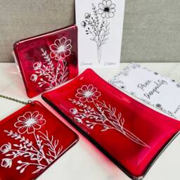 October Birth Flower Glass Dish Handmade Cosmos Jewelry Dish - thumbnail 2