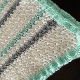 Handmade Baby Blanket - Mint Striped Crochet Neutral Green White Grey - thumbnail 4