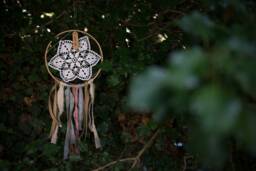 Crochet Dreamcatcher in White Colour, Linen, Burlap & Lace Ribbons, Framed Dreamcatcher, Wall Decoration, Boho Decor - thumbnail 1