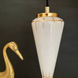 Vintage Art Deco Tulip Pendant Light in White & Gold Opaline - thumbnail 2