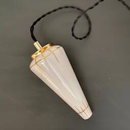 Vintage Art Deco Tulip Pendant Light in White & Gold Opaline - thumbnail 4