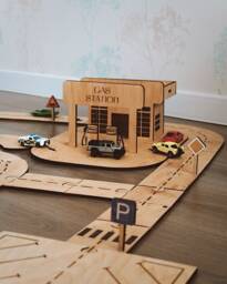 Montessori Wooden Toy Road, Christmas Gift For Kids, Car Garage Set, Personalized Race Car Track, Educational Toy, Custom Boy - thumbnail 1