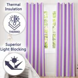 Purple & White Wavy Stripe Abstract Seamless Pattern Readymade Eyelet Ring Top Thermal 100% Blackout Curtains - thumbnail 3