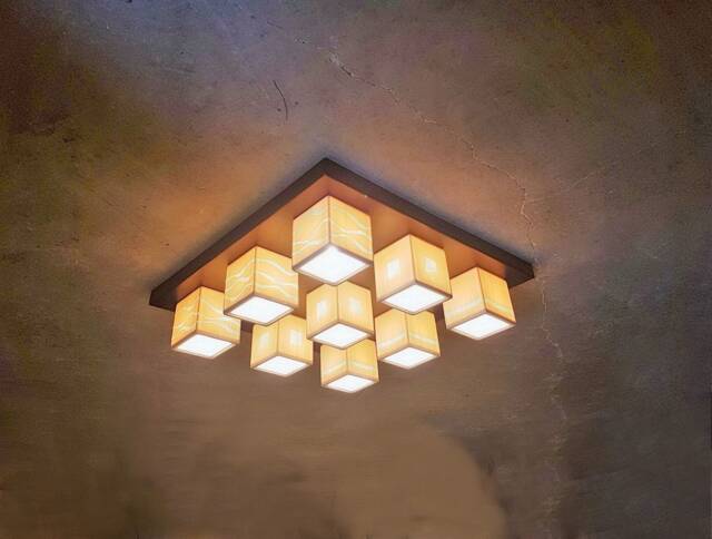 Handmade Porcelain Cube Flush Mount Ceiling Light Amber Glow - image 1