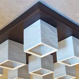 Handmade Porcelain Cube Flush Mount Ceiling Light Amber Glow - thumbnail 4