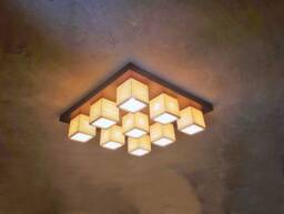 Handmade Porcelain Cube Flush Mount Ceiling Light Amber Glow