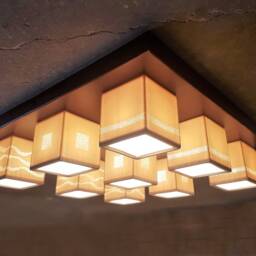 Handmade Porcelain Cube Flush Mount Ceiling Light Amber Glow - thumbnail 2