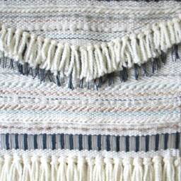 Woven Wall Hanging Boho Fiber Art Tapestry, Beige & Blue - thumbnail 3