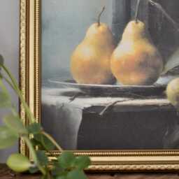 Pear Still Life Art Print, Gold Framed Watercolor Paper, Kitchen Wall Decor - thumbnail 2