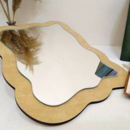Wavy Mirror - Asymmetrical Tabletop Or Wall Decor, Irregular Squiggle Makeup Mirror, Wooden Boho Accent - thumbnail 2