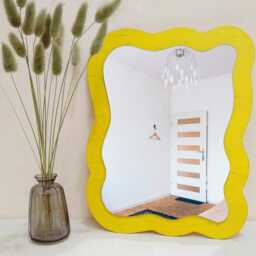Wavy Mirror - Asymmetrical Tabletop Or Wall Decor, Irregular Squiggle Makeup Mirror, Wooden Boho Accent - thumbnail 4