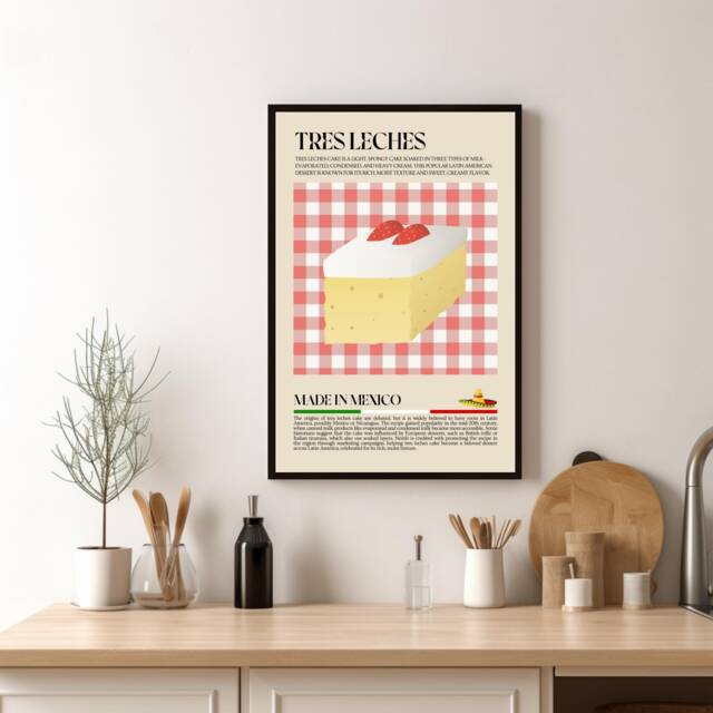 Tres Leches Cake Poster, Mexican Food Print, Latin America, Modern Kitchen Retro, Wall Art Restaurant, South America Cafe Decor - image 1