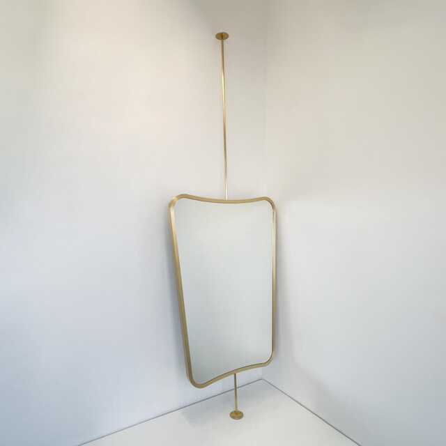 Art Deco Inspired Countertop To Ceiling Suspended Mirror With Brass Frame - Vintage N. 2 - image 1