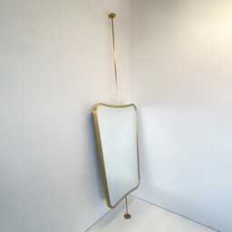 Art Deco Inspired Countertop To Ceiling Suspended Mirror With Brass Frame - Vintage N. 2 - thumbnail 2