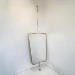Art Deco Inspired Countertop To Ceiling Suspended Mirror With Brass Frame - Vintage N. 2