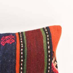 Handwoven Kilim Lumbar Pillow Cover Vintage Turkish Wool - 12x24 - thumbnail 2