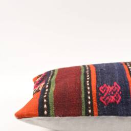 Handwoven Kilim Lumbar Pillow Cover Vintage Turkish Wool - 12x24 - thumbnail 4