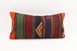 Handwoven Kilim Lumbar Pillow Cover Vintage Turkish Wool - 12x24 - thumbnail 1