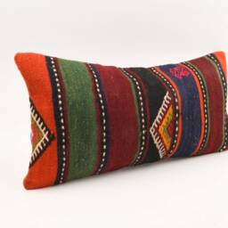 Handwoven Kilim Lumbar Pillow Cover Vintage Turkish Wool - 12x24 - thumbnail 3