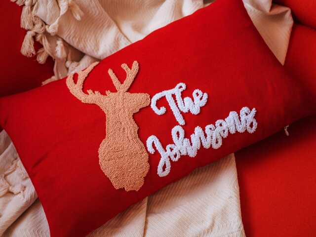 Personalized Family Name Christmas Embroidered Pillow, Xmas Decorations, Noel Holiday Decor, Ornament, Accent Pillow Gift - image 1