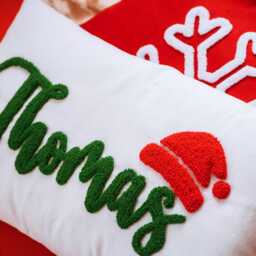 Personalized Family Name Christmas Embroidered Pillow, Xmas Decorations, Noel Holiday Decor, Ornament, Accent Pillow Gift - thumbnail 3