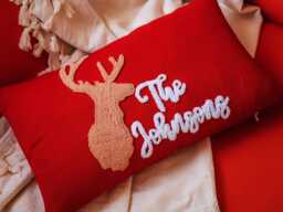 Personalized Family Name Christmas Embroidered Pillow, Xmas Decorations, Noel Holiday Decor, Ornament, Accent Pillow Gift