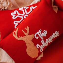 Personalized Family Name Christmas Embroidered Pillow, Xmas Decorations, Noel Holiday Decor, Ornament, Accent Pillow Gift - thumbnail 2