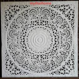 Large King Size Bed Mandala Headboard Decorative Bohemian Lotus Flower Wooden Panel, Hand Carved Teak Art Panel White Wall Home 180cm X 72 - thumbnail 2