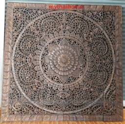 Large King Size Bed Mandala Headboard Decorative Bohemian Lotus Flower Wooden Panel, Hand Carved Teak Art Panel White Wall Home 180cm X 72