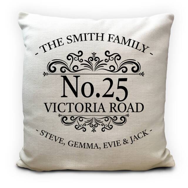 Personalised Family Home Cushion Cover House Warming Gift, Number Street Road Name, New Decor, 16x16 Inch - image 1